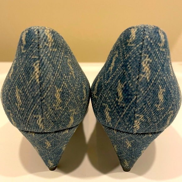Saint Laurent Lola Monogram Denim Pumps - Picture 11 of 11